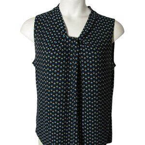 Talbots L Black Blue White Diamonds Sleeveless Shirt Top Blouse